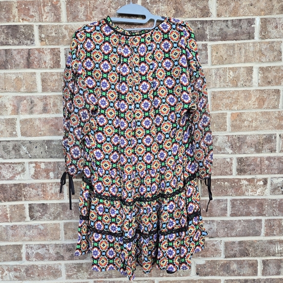 ALICE AND OLIVIA Arnette Lace-trimmed Printed Crepe De Chine Mini Dress Sz M - Picture 5 of 7